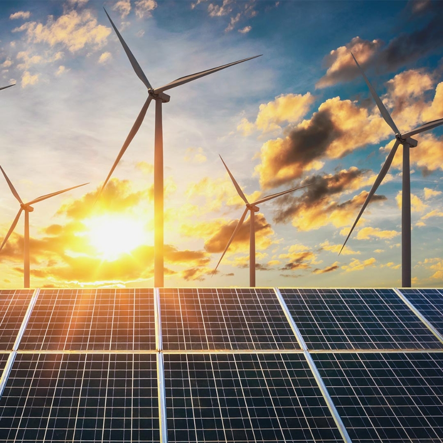 image of windmills and solar panels