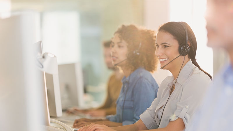 Customer support executives on call at a call center