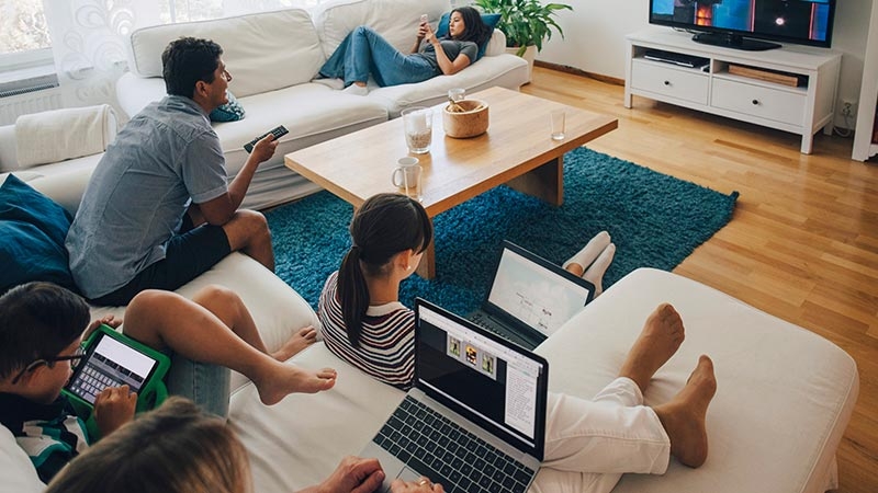 View of a living room with family members